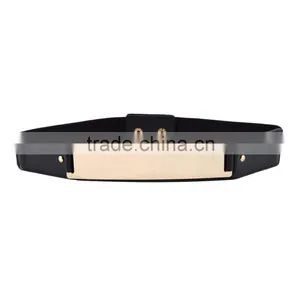 Elastic Mirror Metal Waist Belt Metallic Bling Metal Gold Plate Wide Obi Band thumbnail-3