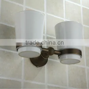 Antique Copper White Ceramic Two Cups Tumbler Holders for Bathroom Accessories thumbnail-1