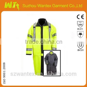 2 Way 2015 Wholesale Reflective Rain Coat 100% Polyester hi Vis Rain Coat Rain Jacket thumbnail-1