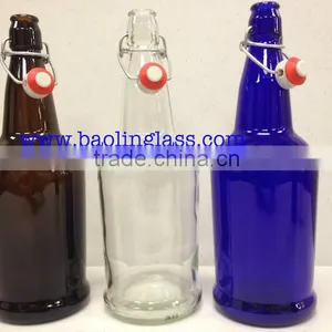 16 oz Clear Glass Beer Bottles for Home Brewing 12 Pack With Flip Caps thumbnail-2