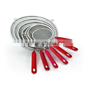 S65 Red Plastic Handle+Zinc Plated,frying Skimmer 7 Sizes Floating Oil Skimmer thumbnail-1