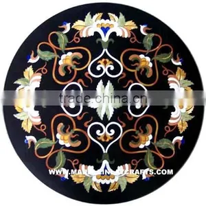 Black Marble Stone Inlay Table Top With Base, Tabletop Exporter Marble Inlay thumbnail-1