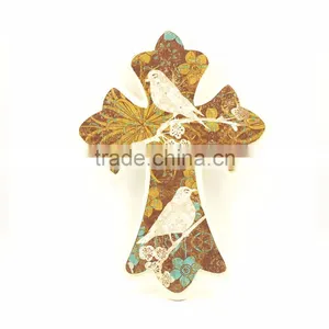 Religious Wooden MDF Resin Bird and Leaf Print Tableware Hanging Unique Wall Crosses thumbnail-1