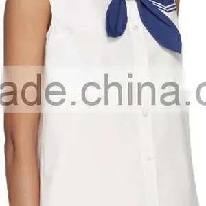 2016 Fashion Sleeveless White and Navy Sailor Blouse HST8010 thumbnail-3