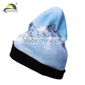 Wholesale Colorful Fancy Heat Sublimation Custom Printed Fabric Knit Beanie thumbnail-2