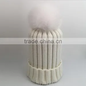 Myfur 2016 Pure White Hot Sale Winter Hat With Removable Genuine Fox Body Fur Bobble thumbnail-1
