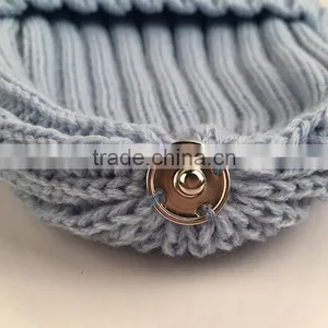 Myfur Wholesale Raccoon Fur Pom Pom Adult Couple Knitting Beanie in Sky Blue thumbnail-5
