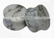 Double Flare White Smooth Stone Turquoise Ear Plug Organic Body Jewelry, Stone Flesh Tunnel/(ear Expander) Body Piercing Jewelry thumbnail-1