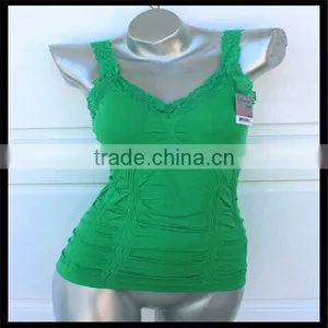 Women's Wrinkled Jacquard Cami Top Lace Seamless Yoga Gym Sports Tanktop Green Color thumbnail-1
