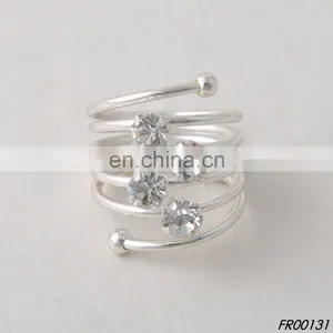 Silver Plate Rhinestone Spiral Metal Ring thumbnail-1