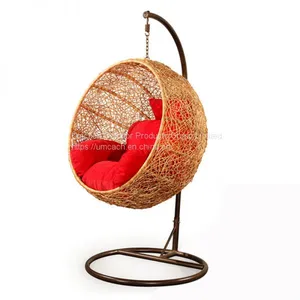 Patio Single Weaving Rattan Mesh Weaving Style Hanging Swing Chair Egg Shape Chair With 10 cm Thickening Cushions thumbnail-1