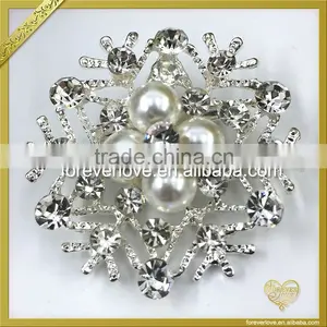 Crystal Brooches Pearl Snowflake Brooch for Wedding Dresses FB035 thumbnail-2