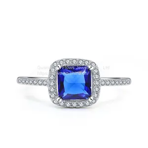 925 Sterling Silver Square Sapphire Zircon Rings Women's Zircon Rings thumbnail-3