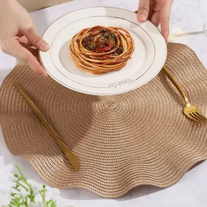 Wave Edge HOME COLLECTION Round 15 Inch Braided Woven Polypropylene Plastic Placemats (green ), Set of 4 thumbnail-4
