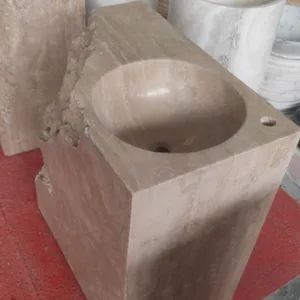 Missing Corner New Design Contemporary Stone Marble Free Standing Square Shape Pedestal Sink for Upscale Residences Estates thumbnail-3