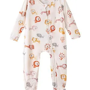 Factory Customization Toddler Infant Long Sleeve Bamboo Baby Print Romper Zipper Pajamas Climbing Suit thumbnail-3