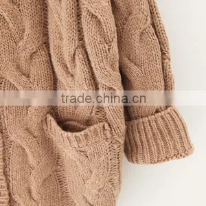 V-neck Jacquard Knitting Wear Long Sleeve Pocket Long Lady Winter Thick Sweater Cardigan thumbnail-2