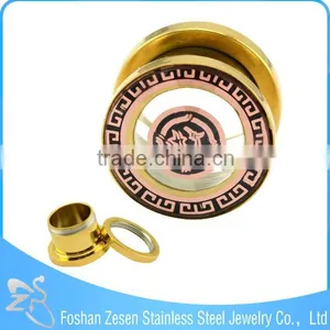 TP011374 China Manufacturer Surgical Steel Glass Ear Plug Gold Charming Body Jewelry thumbnail-4