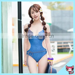 Blue One Piece Bikini Girl thumbnail-1