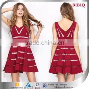 BiBiQ Fashion V-neck Strip A-line Woman Mini Party Dresses 2015 thumbnail-1