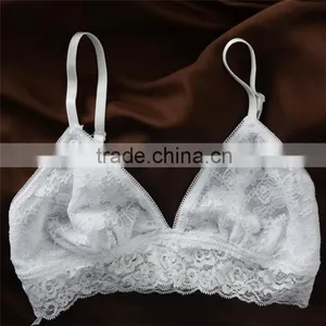 Handmade Lace Bra, White Lace Bralette, Delicate Mesh Bra,Soft Lace Triangle Bralette thumbnail-1
