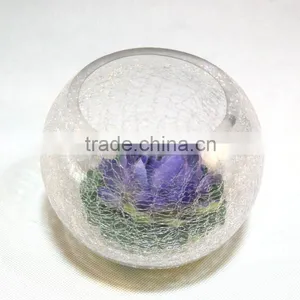 Clear Crackled Glass Ball Shape Flower Vase thumbnail-1