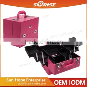 Women Beautiful Pink Pvc Material Lighted Makeup Case thumbnail-1