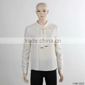 Ladies Office Shirt Design Uniform Shirt With White Bow Qhirt Long Sleeve Business Suit Woman Shirt thumbnail-1