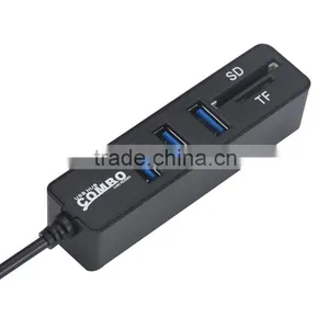 2 In1 Combo Super Speed USB 2.0 3 Port Splitter HUB+TF SD Card Reader LED Display Simple Type Up To 480Mbps For Windows For Mac thumbnail-1