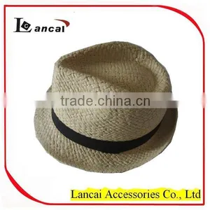 2016 Wholesale Natural and Black Straw Mens' Trilby thumbnail-5
