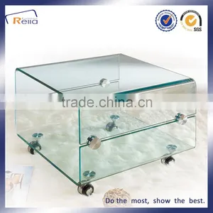 HOT BENDING SQUARE ART TEMPERED GLASS COFFEE TABLE WHEELS FUNKY CLASSIC TABLE thumbnail-5