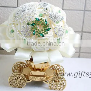 Handmade Satin Roses Brooch Wedding Bouquets for Weddings thumbnail-4