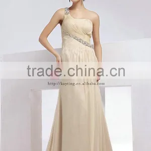 Newly Design One-shoulder Chiffon Beaded Fashion Elegant Long Evening Dresses thumbnail-2