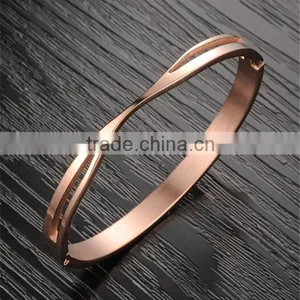 Holesale Wedding Rose Gold Jewelry Unique Design Polishing Cuff Bangle for Women thumbnail-3