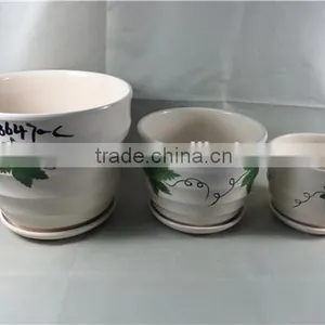 4 Pieces Different Size Ceramic Flower Pot With Cute Painting Maple Leaf thumbnail-4