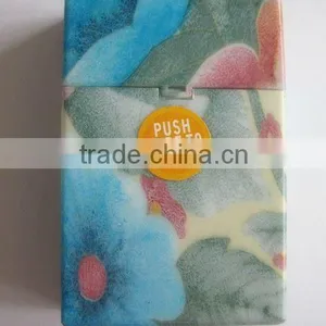 Water Transfer Painted Plastic Cigarette Case. Automatic Open Plastic Cigarette Holder. thumbnail-1