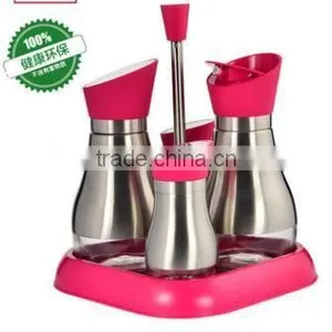 Glass Oil Vinegar Bottle Spice Jar Set Cruet Set With Metal Coat Shelf thumbnail-1