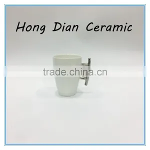 Silver Plating Handle Tall Porcelain Coffee Mug thumbnail-1