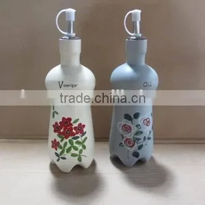 Ceramic Flower Design Oil Olive and Vinegar Bottle Set thumbnail-1