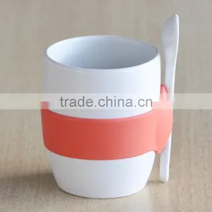 Solid White Ceramic Mug With Silicon Grip and Spoon thumbnail-4