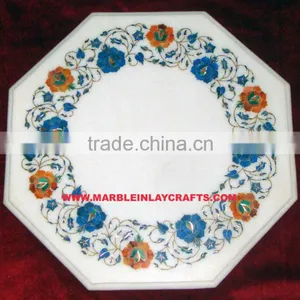 Decorative White Marble Inlay Coffee Table Tops, Inlay Marble Table Top thumbnail-1