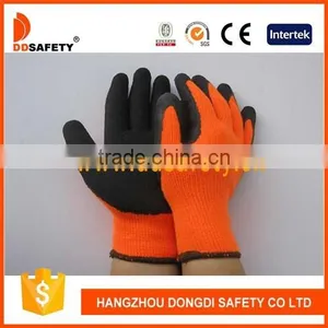 DDSAFETY Hi Vis Orange Acrylic Knitted Liner With Black Latex Safety Gloves thumbnail-1