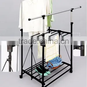 Double Clothes Rack, Bathroom Clothes Drying Rack With Hook and Tray thumbnail-3