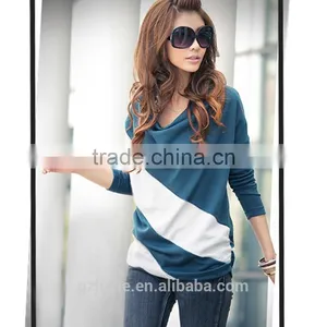 Fashion Women 2015 Clothes Spring Bat Sleeve Stitching Long Sleeves T-shirts Patchwork Stripe Casual Tops Blouses thumbnail-5