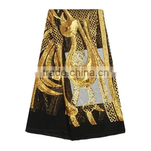 Fashionable French Gold Sequins Tulle Lace 3D Textile Lace Fabric thumbnail-1