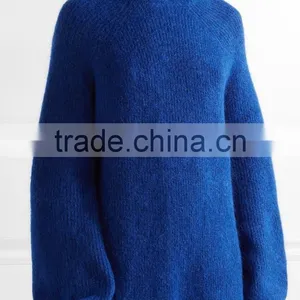 High Quality Royal Blue Knitted Wool Cashmere Sweater Women's thumbnail-2