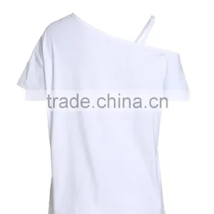 Ladies High Quality Rayon Cotton One-shoulder t Shirt Factory thumbnail-3