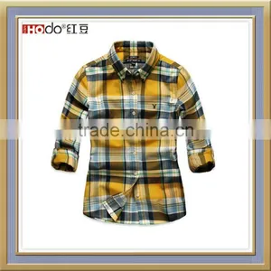 WOMEN'S YELLOW PLAIDS SHIRT FANCY DESIGN LADY'S BLOUSE SIZE S-2XL thumbnail-1
