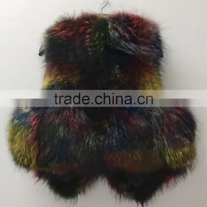 YR1025 Women Fashion Unique Fancy Color Real Raccoon Wholeskin Fur Vest thumbnail-2