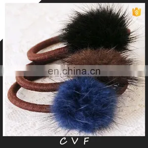 Small Round Mink Fur Pom Pom Hairband Real Mink Fur Bobble Ealstic thumbnail-1